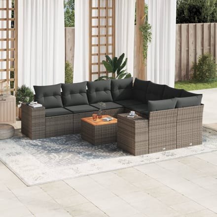 vidaXL - 9-delige - Loungeset - met - kussens - poly - rattan - grijs
