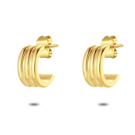 Twice As Nice Oorbellen in goudkleurig edelstaal, drie halve ringen