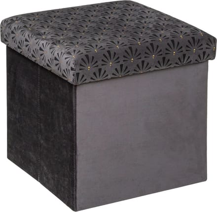 Atmosphera Poef/krukje/hocker Royal - Opvouwbare zit opslag box - fluweel Donkergrijs - D38 x H38 cm - MDF/polyester