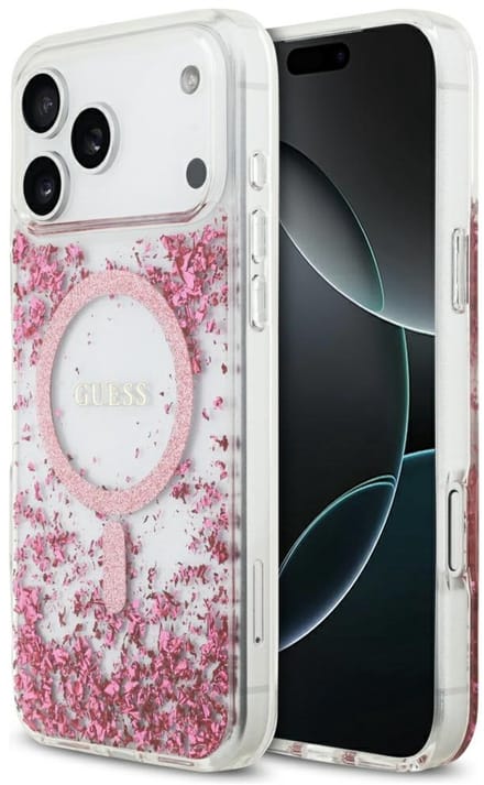 MagSafe-hoes voor Apple iPhone 17 Pro Max, Guess, Resin Bottom Glitter, Roze