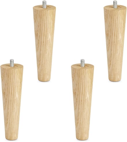 Set van 4 meubelpoten eiken ruw, H 150 mm / conisch Ø 45/25 mm met M8 draadstang van Sotech