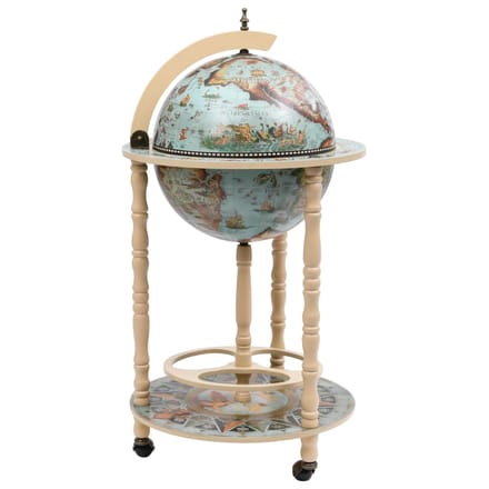 Wereldbol Bar met Flessenrek Eucalyptus Hout Blauw