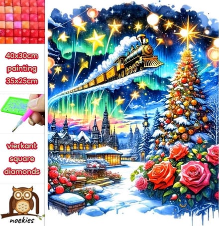 40x30cm Diamond Painting kerst trein (vierkant) nr 186