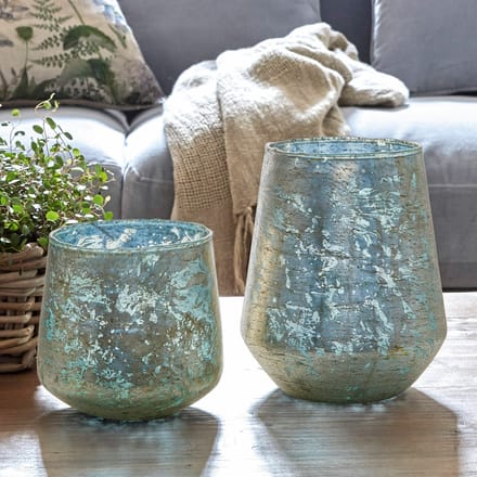 LOBERON Windlicht set van 2 Gare antiekblauw/goud
