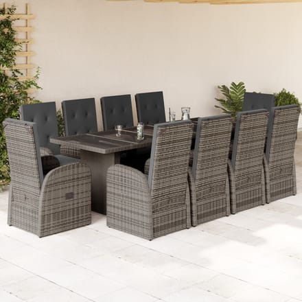 vidaXL - 11-delige - Tuinset - met - kussens - poly - rattan - grijs