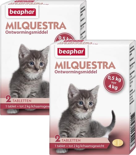 Beaphar Milquestra Kitten - Anti wormenmiddel - 2 x Rund 2 tab 0.5 Tot 4 Kg