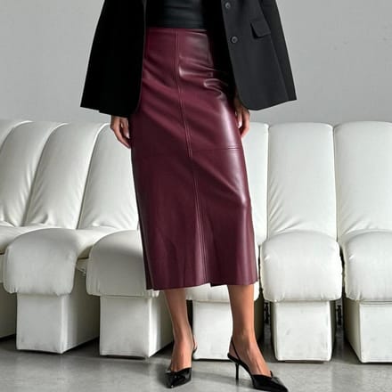 Dames Winter Nieuwe Hoge Taille Slanke Split Rok PU Leer Midi-lengte Heupbedekkende Rok M white