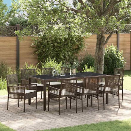 vidaXL - Tuin - Eettafel - Set - 9 - st - Bruin - poly - rattan