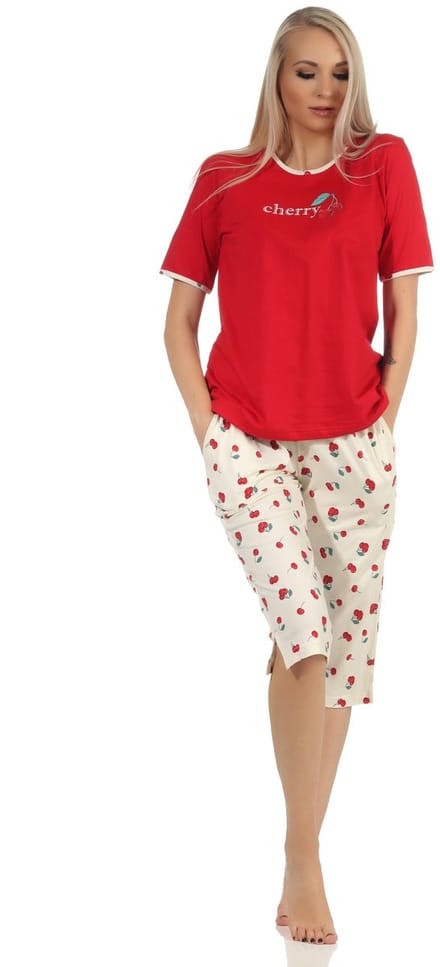 Leuke dames capri pyjama korte mouw met kersen motief - 112 204 90 535