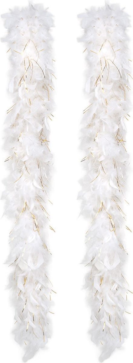 Boland Carnaval verkleed boa met veren - 2x - wit/goud - 180 cm - 50 gram - Glitter and Glamour