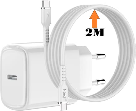 USB C Adapter - USB C Oplader 20W met (2m) USB C kabel - Snellader USB C Lader