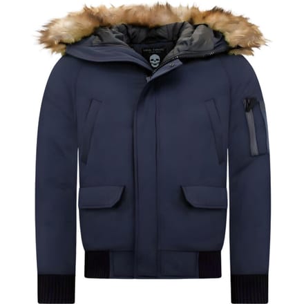 Winterjas Heren - Gewatteerde Jassen - Korte Heren Winterjas - Met Faux Bontkraag - 8821 - Blauw