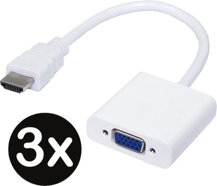 HDMI naar VGA Adapter Kabel Converter 1080p Full HD - Wit - 3 PACK