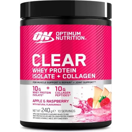 Optimum Nutrition Clear Whey Protein Isolate + Collagen - Apple Raspberry Proteine Poeder - Eiwitshake - Eitwit Limonade - 240 gram (10 servings)