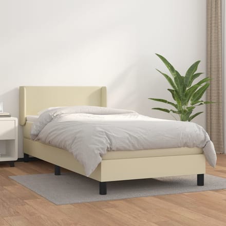 vidaXL - Boxspring - met - matras - kunstleer - crèmekleurig - 80x200 - cm