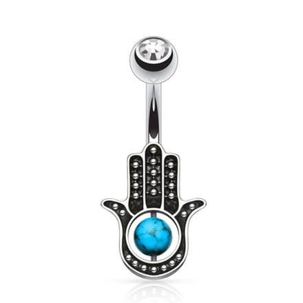 Navelpiercing karma hand met steen - zilver - LMPiercings