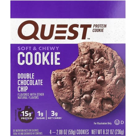 Quest Nutrition, Cookies Protéinés, Pépites de Chocolat Double, 4 Paquets, 2,08 oz (59 grammes) chaque