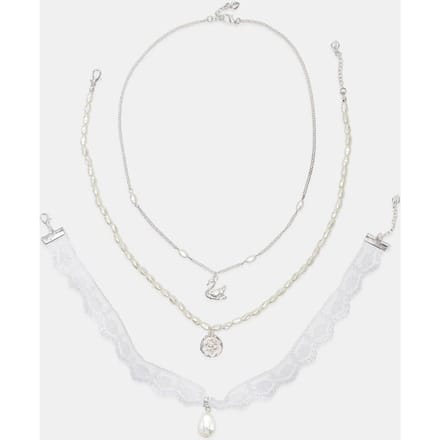 Stradivarius Set van 3 kettingen met zwaan  Grijs OS