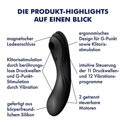 Satisfyer, drukgolfvibrator, Curvy Trinity 4, 17 cm, 3 motoren, veelzijdig, drukgolven en trillingen
