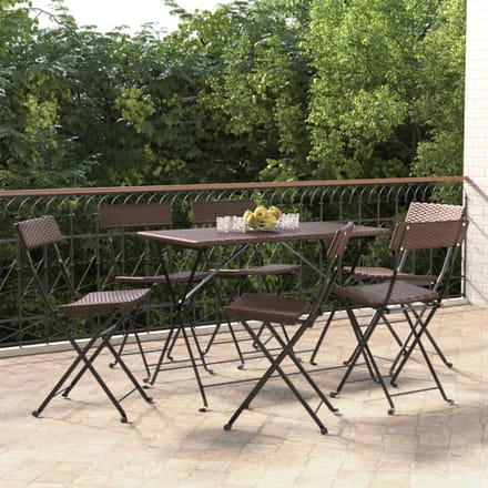 vidaXL - Opklapbare - stoelen, - 6 - stuks, - bruin, - van - polyrotan - en - staal.