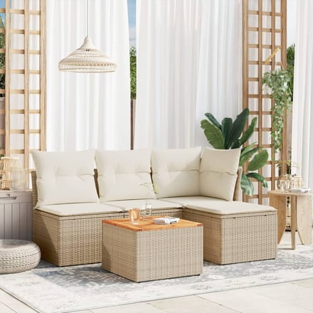 vidaXL - 5-delige - Loungeset - met - kussens - poly - rattan - beige