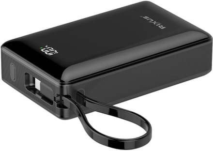 Rixus Fast Charging Powerbank 20.000mAh With Built-In Handstrap Cable Black 22.5W