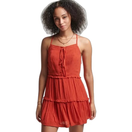 Superdry Vintage Broderie Cami Jurk Rood S Vrouw