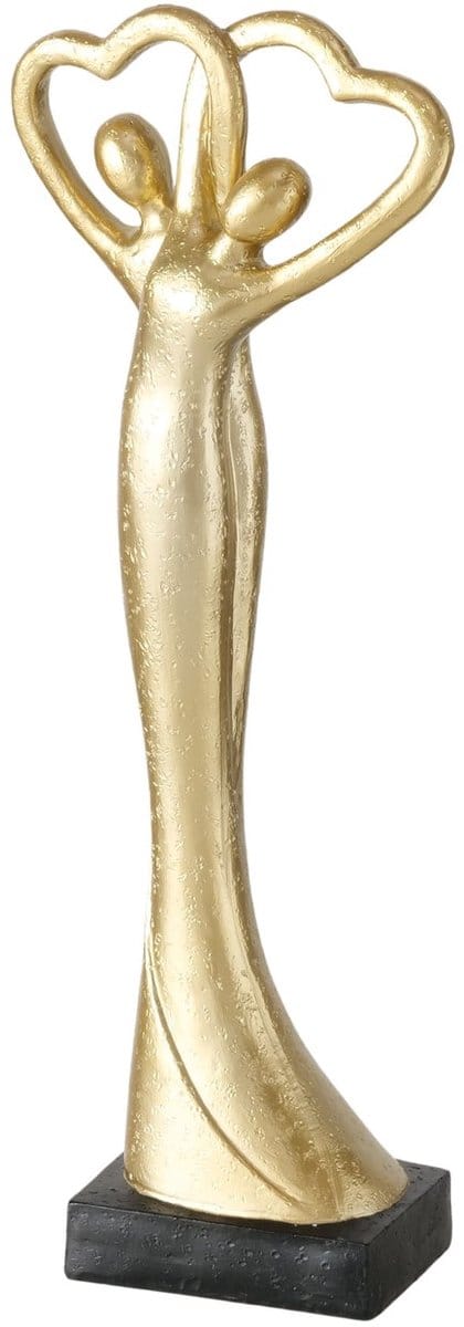 Beeld goudkleurig Hartenpaar man/vrouw 29 cm hoog polyresin