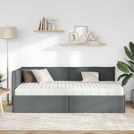vidaXL - Hoekbedframe - met - Matras - 2 - st - Donkergrijs - 100 - x - 200 - cm - Fluweel