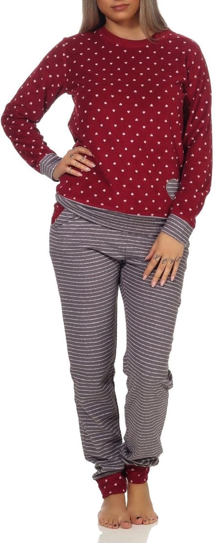 Damesbadstofpyjama met manchetten in hartjesstippen en ringdesign - ook in oversized maten
