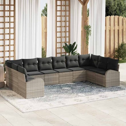 vidaXL - Tuinbank - Set - 10 - st - Lichtgrijs - poly - rattan