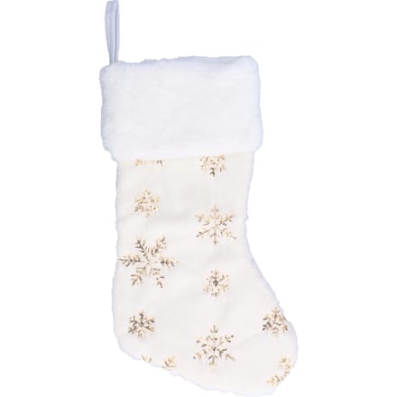 Pendentif Chaussette de Noël en Polyester avec Motif Brodé Flocon de Neige Décoration Arbre de Noël white