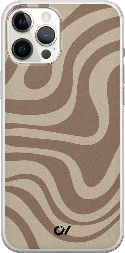 Hoesje geschikt voor Apple iPhone 12 Pro Max - Brown Abstract Waves - - Bruin - Apple - Casevibes