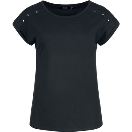 R.E.D. Rock-Engineered Design Zwart T-shirt met studs op de schouder - Dames - S