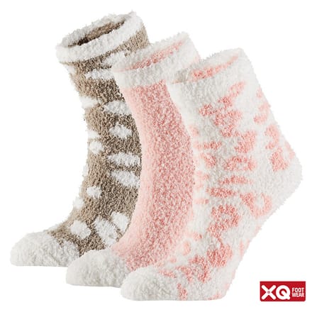 Bedsokken Dames - Soft - 3-Pak - Rose/bruin / One Size