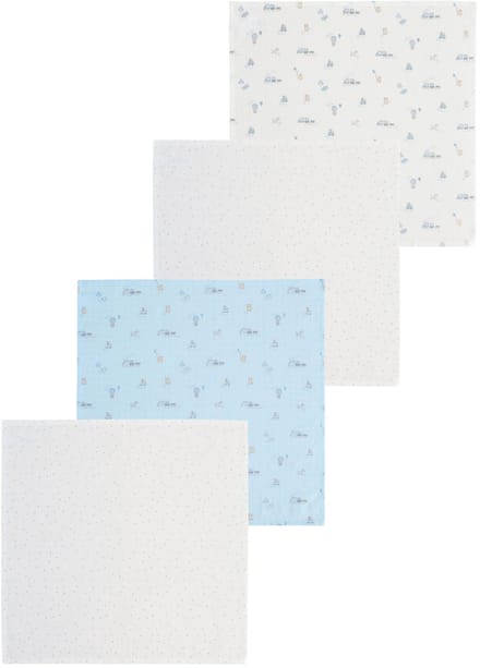 Next - Pasgeboren unisex - Set van 4 babymousseline-doekjes - Blauw