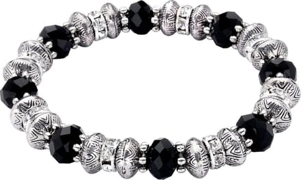 Behave - Rekarmband zwart zilverkleur kralen - statement - 16 cm