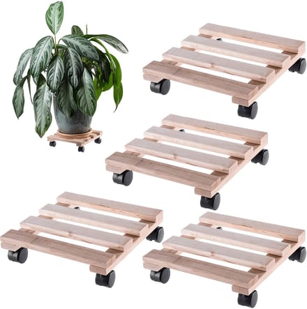 KADAX Bloempotstandaard Bloempot op Wielen Houten Vierkant 30cm Set van 4