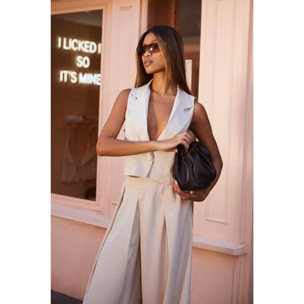 boohoo Dames Linnenlook getailleerd cropped gilet | Steen | Maat: 40