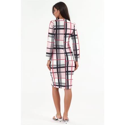 Ruitvormige Bodycon Midi Jurk met Cut-Out Detail