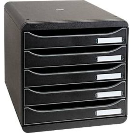 Ladebox BIG-BOX PLUS, A4+ formaat, 5 halfopen laden met uittrekstop, verzonken greep & etikethouder, zwart