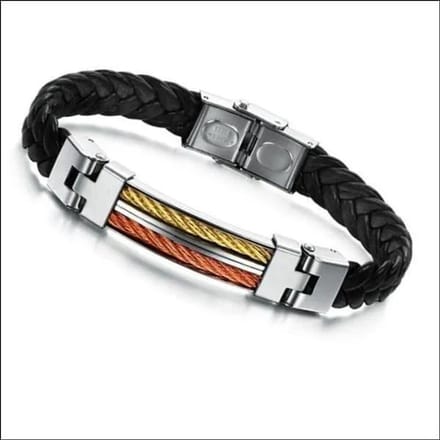 Rvs sieraden - Stijlvolle RVS armband met leren accenten - 21cm-10mm