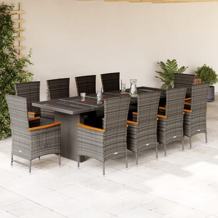 vidaXL - 11-delige - Tuinset - met - kussens - poly - rattan - grijs