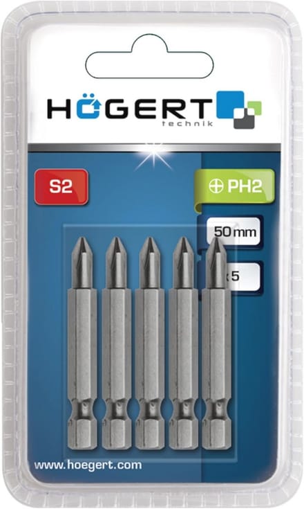 PH2 Schroefbits 50 mm - 5 Stuks, S2-Staal, Extreem Robuust voor Accu- en Netschroevendraaier