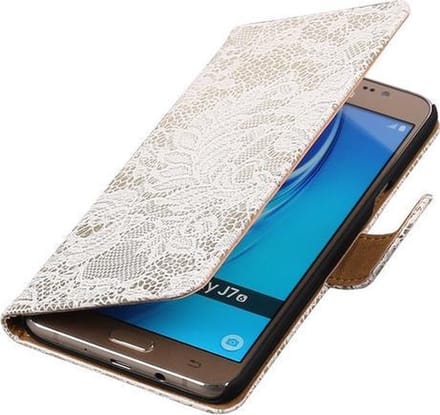 Wit Lace booktype cover hoesje voor Samsung Galaxy J7 2016