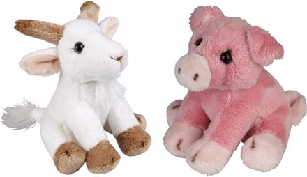 Ravensden - Boerderij dieren pluche knuffels - 2x stuks - Varken en Geit - 15 cm