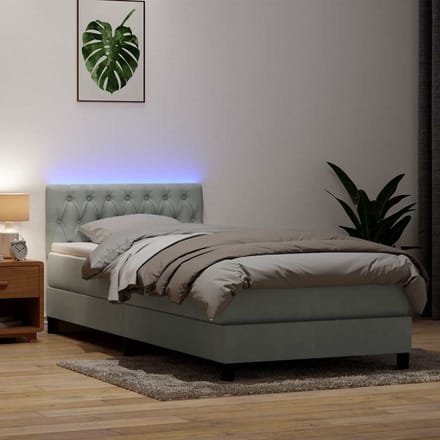 vidaXL - Boxspring - met - matras - en - LED - fluweel - lichtgrijs - 80x220 - cm