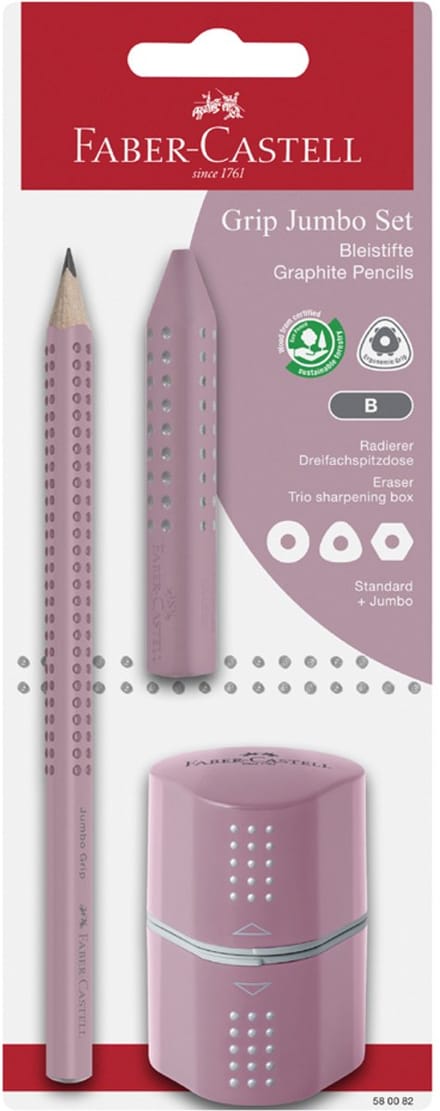 FABER-CASTELL potlood Jumbo GRIP set, B, roze, blisterkaart