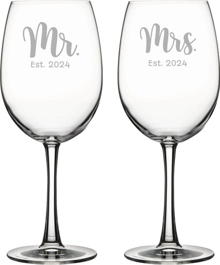 Gegraveerde set rode wijnglazen 58cl Mr. Est. 2024 - Mrs. Est. 2024