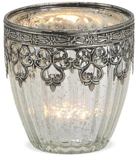Lantern Candle Glass Tealight - Oriental Morocco Design - Antique Metal Decoration (Ø 8x9cm)